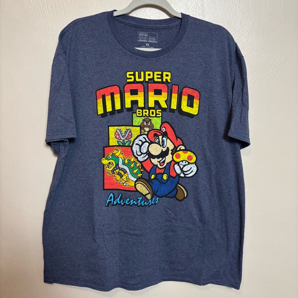 Nintendo Super Mario Bros Men’s T Shirt Cotton Polyester Blend 2018 Blue Size XL